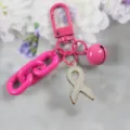Roze metalen sleutelhanger met lint hanger, dikke ketting en bel voor vrouwen accessoire - Stijl 2