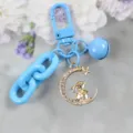 Blauwe legering sleutelhanger met strass maan konijn hanger schattige bel ketting - Stijl 7