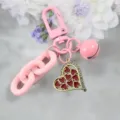 Pink heart keychain with rhinestone pendant, cute bell and chunky chain variant for bags and keys. - Style 4