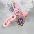 Pink heart keychain variant, alloy material with purple crystal and cute bell charm accessory. - Style 4 / Purple