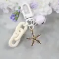 Stylish alloy keychain featuring a white chain, cute bell, and sparkling rhinestone flower pendant. - Style 14