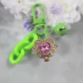 Variante portachiavi cuore campanello catena verde, grazioso accessorio ciondolo in lega. - Verde