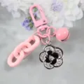 Pink floral alloy keychain with charm, bell, and chain for cute bags and keys stylish accessory - Style 15