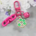 Pink honeycomb keychain with green glitter pendant cute metal bag charm sweet candy gift style - Style 5