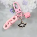 Pink cute keychain with chunky chain, bell and rhinestone pendant for women bags and keys. - Style 17
