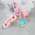 Pink honeycomb keychain, candy color bag pendant with bell and chain, cute accessory. - Style 7