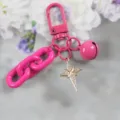 Glanzende roze strass ster sleutelhanger met dikke ketting en schattige bel metalen hanger. - Stijl 12
