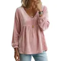 Top a maniche lunghe in morbido velluto rosa con dettagli in pizzo e comodo taglio. - Taglia S / Rosa