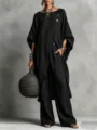 Modisches Damen asymmetrisches schwarzes Oberteil und weite Hosen Freizeit-Sets. - S / Oben Und Unten / Schwarz