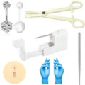Kit completo de piercing para ombligo de 6 piezas con anillos de acero quirúrgico y herramientas. - Letra G
