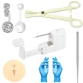 Kit de piercing para ombligo de 6 piezas con anillos de acero quirúrgico y herramientas. - Letra F