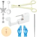 Kit de piercing para ombligo de 6 piezas con anillo de mariposa de cristal y herramientas. - Letra A