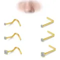 Goldfarbener Edelstahl Zirkonia Nasenpiercing L-Form Schraub Nasenstecker Körperschmuck - E 1,5/2/3mm