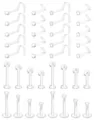 Clear acrylic body piercing retainer set details showing nose studs and labret studs clearly. - 36-Piece Set