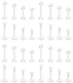 Clear plastic body piercing retainers, transparent acrylic labret studs and cartilage jewelry details. - 32-Piece Set