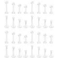 Clear acrylic body piercing retainer set, versatile labret studs and cartilage earrings. - 32 Pieces/Pack