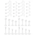 Clear acrylic nose studs and lip piercing jewelry set, flexible retainer piercing accessories. - 36 Pieces/Pack