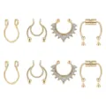 Gold fake septum ring magnetic nose rings non piercing clip on horseshoe body jewelry set - Style B / Silver