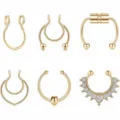 Detailed view of gold fake septum ring set, magnetic nose hoop non piercing body jewelry. - Style A / Silver