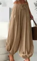 Dames kaki losse hoge taille harembroek zomer casual strand broek met trekkoord. - S / Khaki