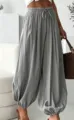 Vrouwen hoge taille grijze harembroek losse boho casual zomer lantaarnbroek met koord. - S / Grijs