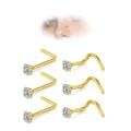 Set de piercing para nariz de acero inoxidable dorado con hermosas circonitas brillantes. - A 1,5mm