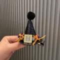 Halloween Hexenhut Haarklammer für Kinder, schwarzer Glitzer Minihut mit Blumen und Schleife. - Ebony Schwarz