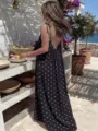 Women black heart print slip dress backless summer beach wear long casual maxi dress for ladies - S / Heart - Black