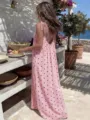 Details of the women pink heart print strappy backless loose beach dress, elegant style. - S / Heart-LOVE Pink