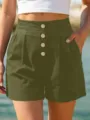 Damen High Waist olivgrüne Casual Shorts mit Frontknöpfen und Falten-Design für den Sommer. - S / Armeegrün