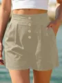 Hochtaillierte freizeithosen mit knoepfen und seitentaschen fuer damen stilvolle strandmode. - S / Aprikose