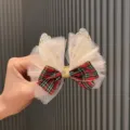 Jolie pince à cheveux de Noël pour enfants avec bois de renne brillants et nœud. - Clip Doré Style Résille
