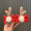 Enfants Noel pinces a cheveux bois de renne noeud rouge pompons moelleux accessoires - Paire de Clips Écarlate