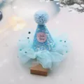 Blau glitzernder Baby Geburtstag Partyhut Haarklammer mit Tüll und Bommel für süße Babys. - Halbfertig / Beige-Blau