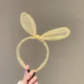Yellow mesh bunny ear headband for girls cute bow hair hoop handmade hair accessory - Golden Finished Product