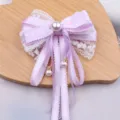 Sweet Lolita purple bow hair clip with pearl lace, perfect for cute girls and daily wear. - Semi-finished Product (I2-2) / Cream Purple Semi-finished