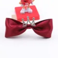 Burgundy satin bow hair clip with silver rhinestone crown for cute girls hair accessories - Semi-Finished / Burgundy