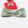 Girls green satin bow hair clip with sparkling rhinestone crown, cute fairy style hair accessory. - Semi-Finished / Fruit Green