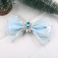 Blaues Schneeflocken Schleifen Haarspange für Kinder, glänzendes Strasskristall Haaraccessoire. - Halbfertige Schleife (L4-3) / Helles Himmelblau
