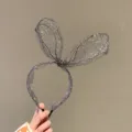 Silver mesh bunny ear headband, cute sparkly bow hair hoop for girls daily hair styling. - Black Finished Product