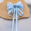 Sweet blue bow hair clip with lace and pearls, perfect for Japanese Lolita fashion and girls daily wear. - Semi-finished Product (I2-2) / Blue Semi-finished Product