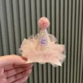 Rosa Baby Geburtstag Party Hut Haarklammer mit Tüll und Glitzer, süßes Prinzessin Haaraccessoire. - Haarspangen-Stil / Silber Rosa