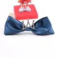 Dark blue satin bow hair clip with rhinestone crown, fairy style toddler hair accessory for girls - Semi-Finished / Sapphire Blue