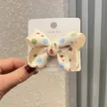 Cute cream white polka dot bow hair clip for kids, sweet daily hair accessory styling. - Medium Hair Clip Style (K3-5) / Light Yellow