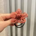 Coletero de pelo de organza con flor estilo coreano para mujeres niñas soporte de coleta - Coletero / Burdeos