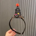 Halloween witch hat headband with sparkly glitter, skull and pumpkin decor for kids party. - Wizard Hat Headband / Black