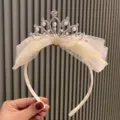 Kids princess crown headband with pearl bow, cute hair accessory for girls and toddlers - L2-3 Headband / Champagne