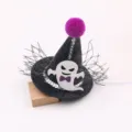 Halloween mini witch hat hair clip with ghost and purple pom pom for party costume. - White Style Semi-finished Product