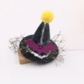 Kids Halloween mini wizard hat hair clip with bat design and cute pom pom for party - Dark Violet Style Semi-finished Product