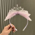 Kids princess crown bow hairband with pearls and rhinestones, perfect for birthday party wear. - L2-3 Headband / Violet